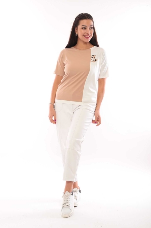 Sistas Kadın Bisiklet Yaka Kısa Kol Bluz 3049 Camel Camel