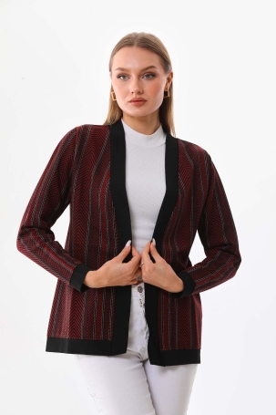 Sistas Kadın Desenli Önü Açık Ceket 23958 Bordo Bordo