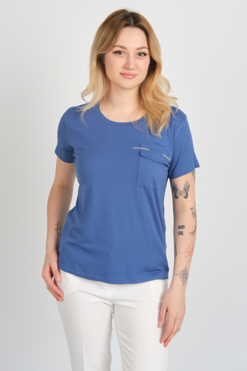 Sistas Kadın Kapak Cepli Bisiklet Yaka Kısa Kollu Bluz 4144 Indigo Indigo
