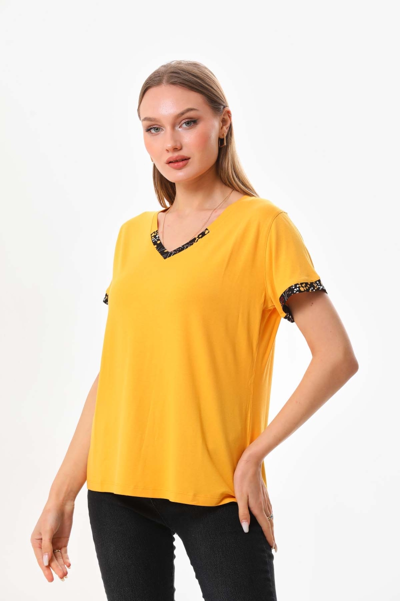 Sistas Kadın V Yaka Kısa Kol Bluz 23152 Sarı Sarı