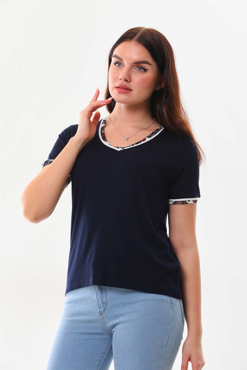 Sistas Kadın V Yaka Kısa Kol Bluz 23176 Lacivert Lacivert