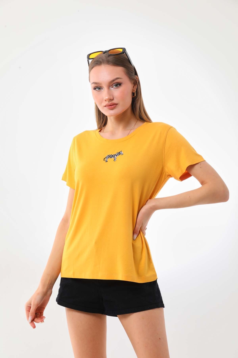 Sistas Kadın Zebra Desenli Kısa Kol Bluz 23118 Sarı Sarı