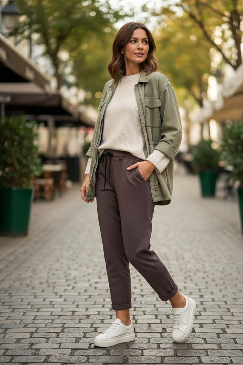 Sy & Black Kadın Çelik Örgü Beli Lastikli ve Bağcıklı Geniş Beden Aralıklı Jogger Pantolon 25P-03 Füme Füme