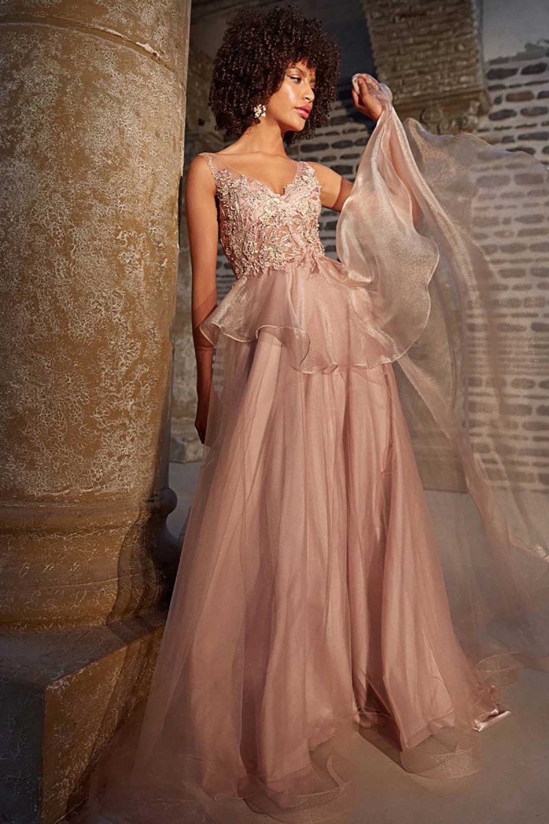 Tiara Kadın Derin Sırt Dekolteli Katlı Abiye Elbise 260560 Lavanta Lavanta