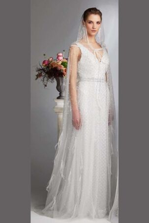 Tiara Kadın İnci İşlemeli Askılı Uzun Abiye Elbise 5946079 Beyaz Beyaz
