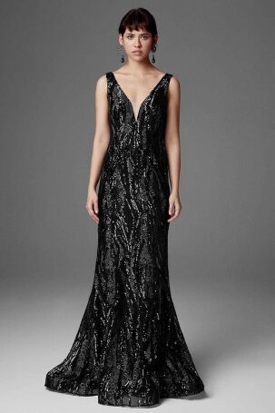Tiara Kadın Payetli Askılı Uzun Abiye Elbise 5946141 Siyah Siyah