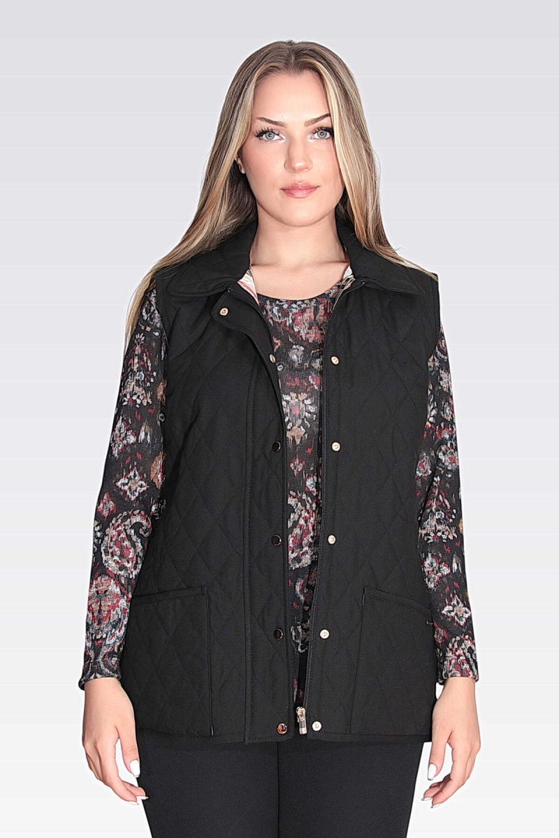 Tolga Saraçoğlu Kadın Ekose Astar Detaylı Hafif Elyaf Kapitone Yelek 70043 Siyah Siyah