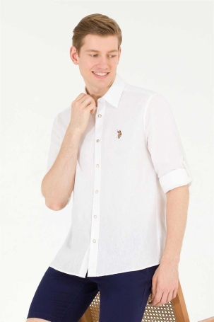 U.S. Polo Assn. Erkek Comfort Fit Düğmeli Yaka Gömlek 1570537 Beyaz Beyaz