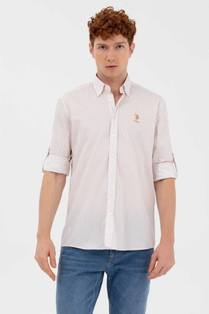 U.S. Polo Assn. Erkek Desenli Slim Fit Gömlek 1584114 Camel Camel