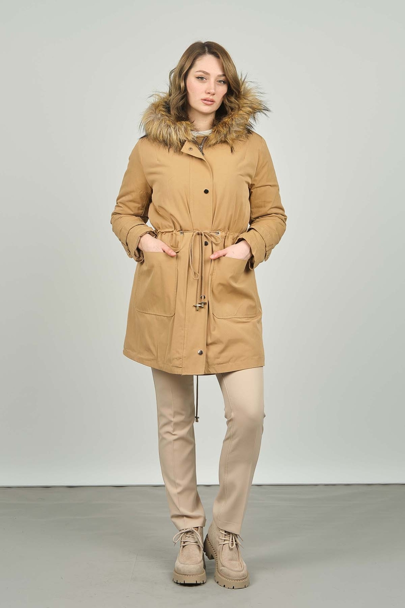 Veger Kadın Kapüşonlu Kaban 4223132 Camel Camel
