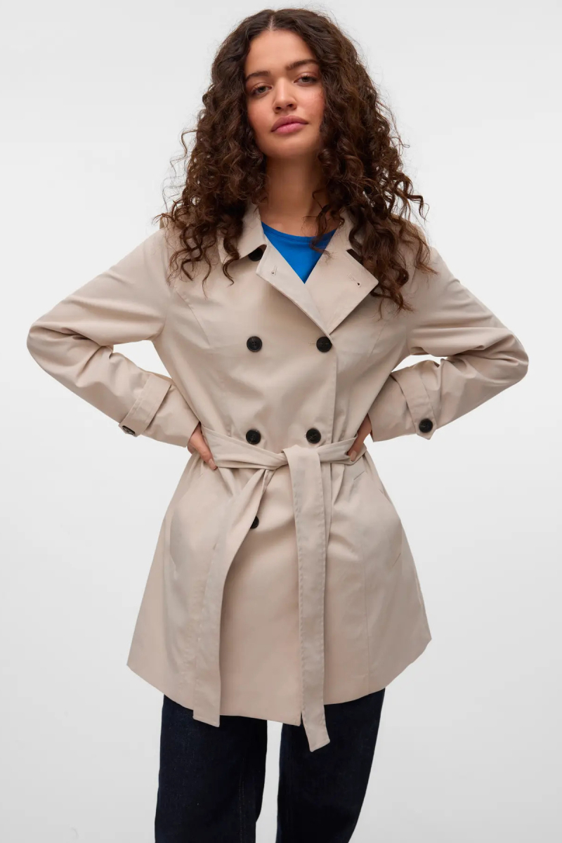 Vero Moda Kadın Vmchelsea Düğmeli Belden Bağlamalı Trençkot 10329343 Taş Taş