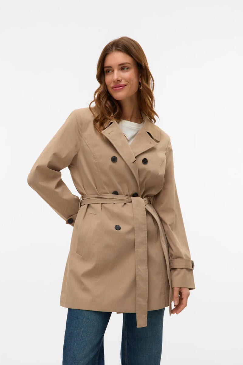 Vero Moda Kadın Vmchelsea Düğmeli Belden Bağlamalı Trençkot 10329343 Vizon Vizon