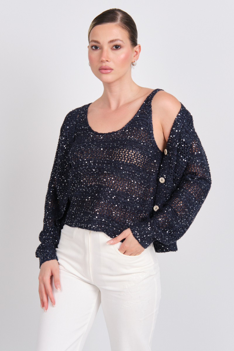 Vero Moda Kadın Vmleılanı Ajurlu Payetli Mevsimlik Hırka 10327775 Lacivert Lacivert