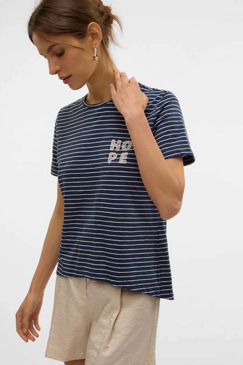 Vero Moda Kadın Vmsımone Kısa Kollu %100 Pamuk T-Shirt 10328170 Lacivert Lacivert