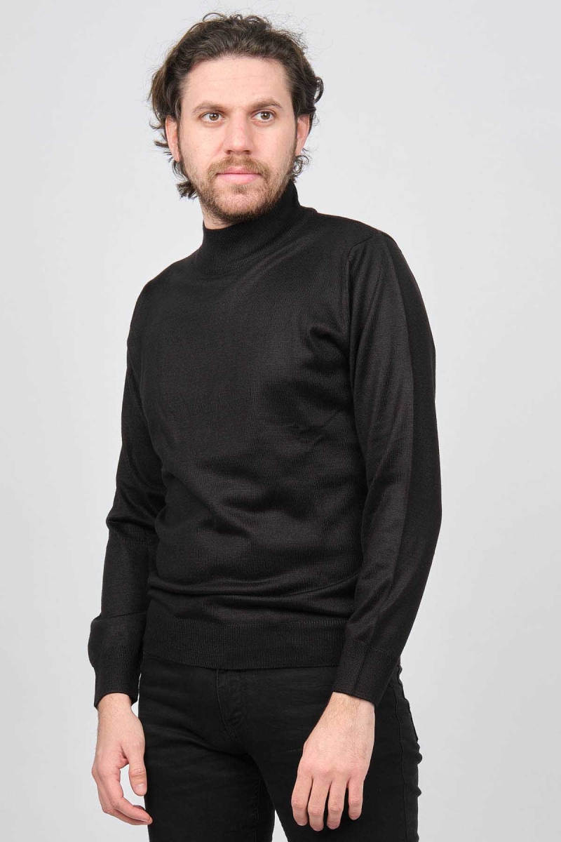 Woolen World Erkek Balıkçı Yaka Yün Kazak 5590103 Siyah Siyah