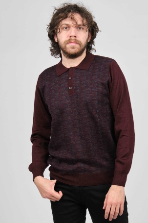 Woolman Erkek Desenli Polo Yaka Yün Kazak 1572001 Bordo Bordo