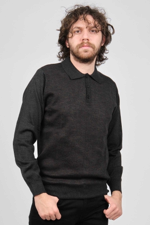 Woolman Erkek Desenli Polo Yaka Yün Kazak 1572001 Füme Füme