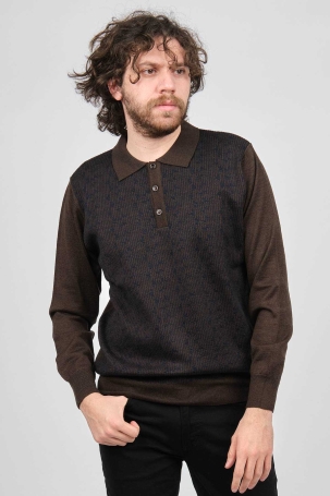 Woolman Erkek Desenli Polo Yaka Yün Kazak 1572001 Kahverengi Kahverengi