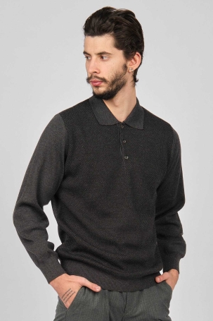 Woolman Erkek Desenli Polo Yaka Yün Kazak 1572113 Füme Füme